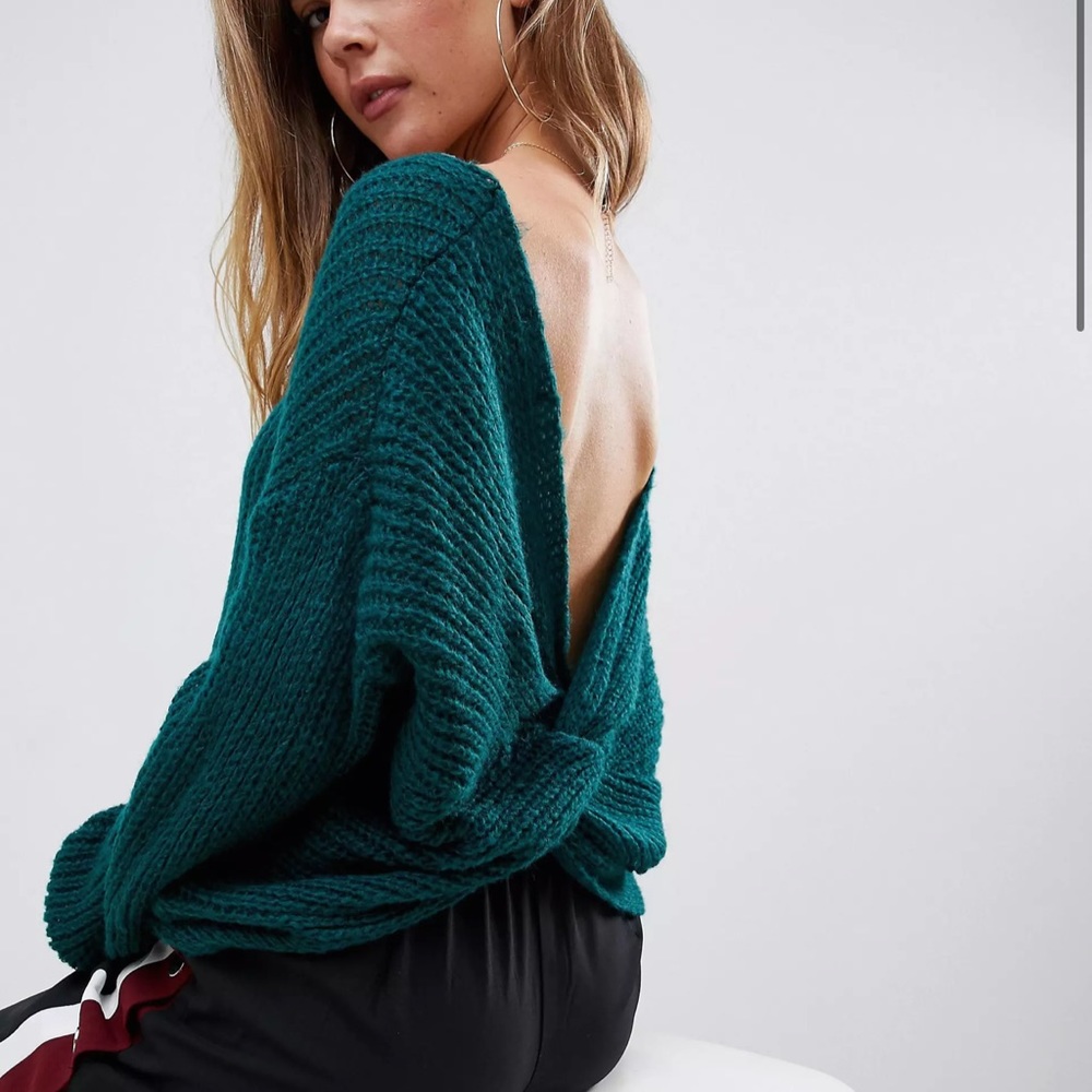 New Missguided Twist Back Sweater - Dark Green